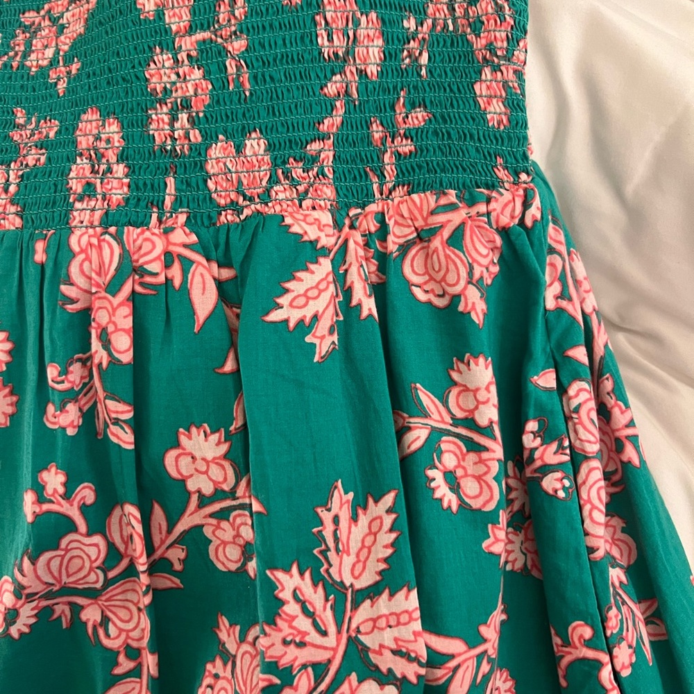 JCrew green and pink smocked midi dress - Picture 2 of 3